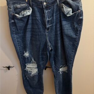 Judy Blue Distressed Boyfriend Jeans - Dark Blue